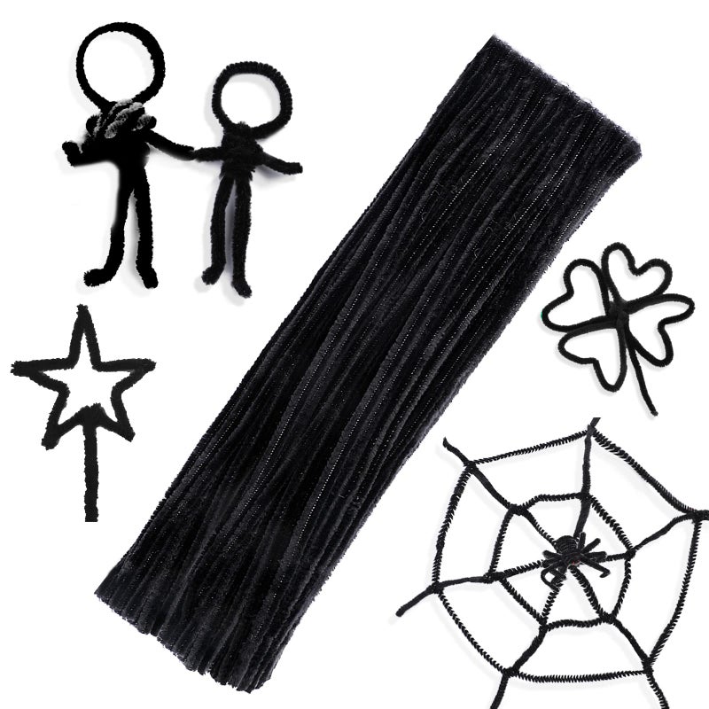 Veroave 60 Pieces Black Pipe Cleaners Pipe Cleaners Chenille Stem Art Pipe Cleaners for Creative Home Decoration Supplies  Arts and Crafts Project Christmas Valentine's Craft Pipe Cleaners - Image 1